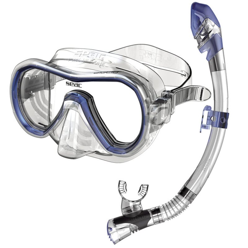 Seac مجموعة SEAC جيليو صمام جاف، مجموعة غوص مع قناع تحت الماء وأنبوب تنفس، أزرق، قياسي - Image 1